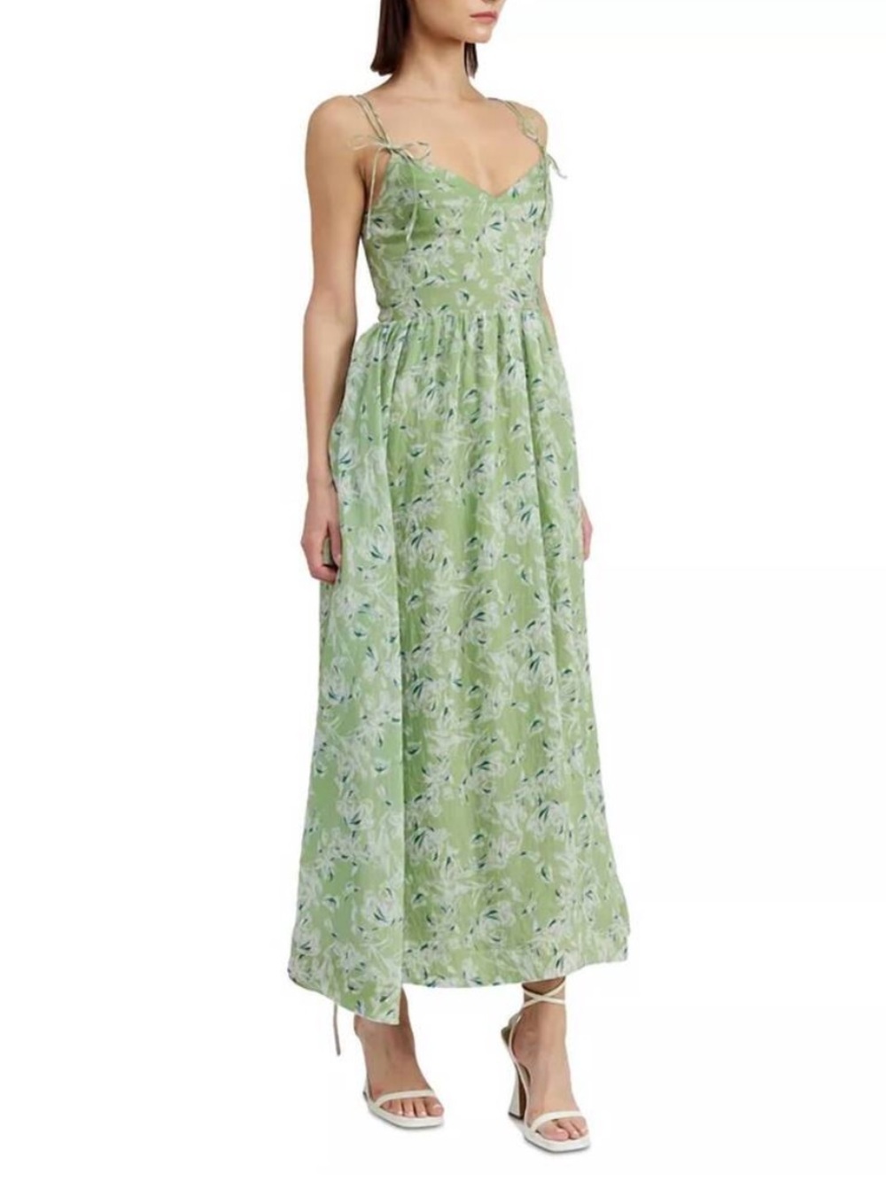 En Saison Olive Green Laguna Floral Tie-Shoulder Midi Dress Size XS